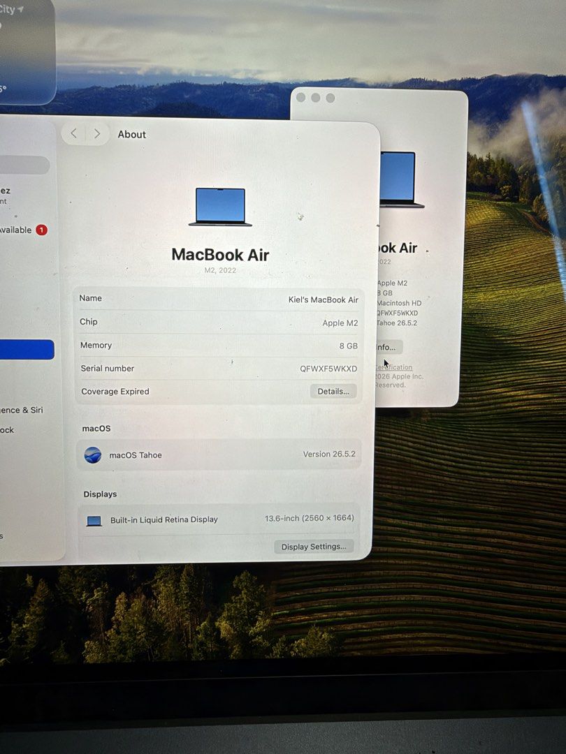 Apple MacBook Air M2 2022 13.6-inch (Category: Laptops & Notebooks) located in Quezon City. Submitted by kkclothing (Listing ID 1451946925, Image 2). Description: 💻 FOR SALE: Apple MacBook Air M2 (2022) 📍 Location: Quezon City / Metro Manila Specifications: * Apple M2 Chip * 8GB Unified Memory (RAM) * 256GB SSD Storage * 13.6-inch Liquid Retina Display * Excellent for school, office work, online classes, web browsing, and light photo/video edit