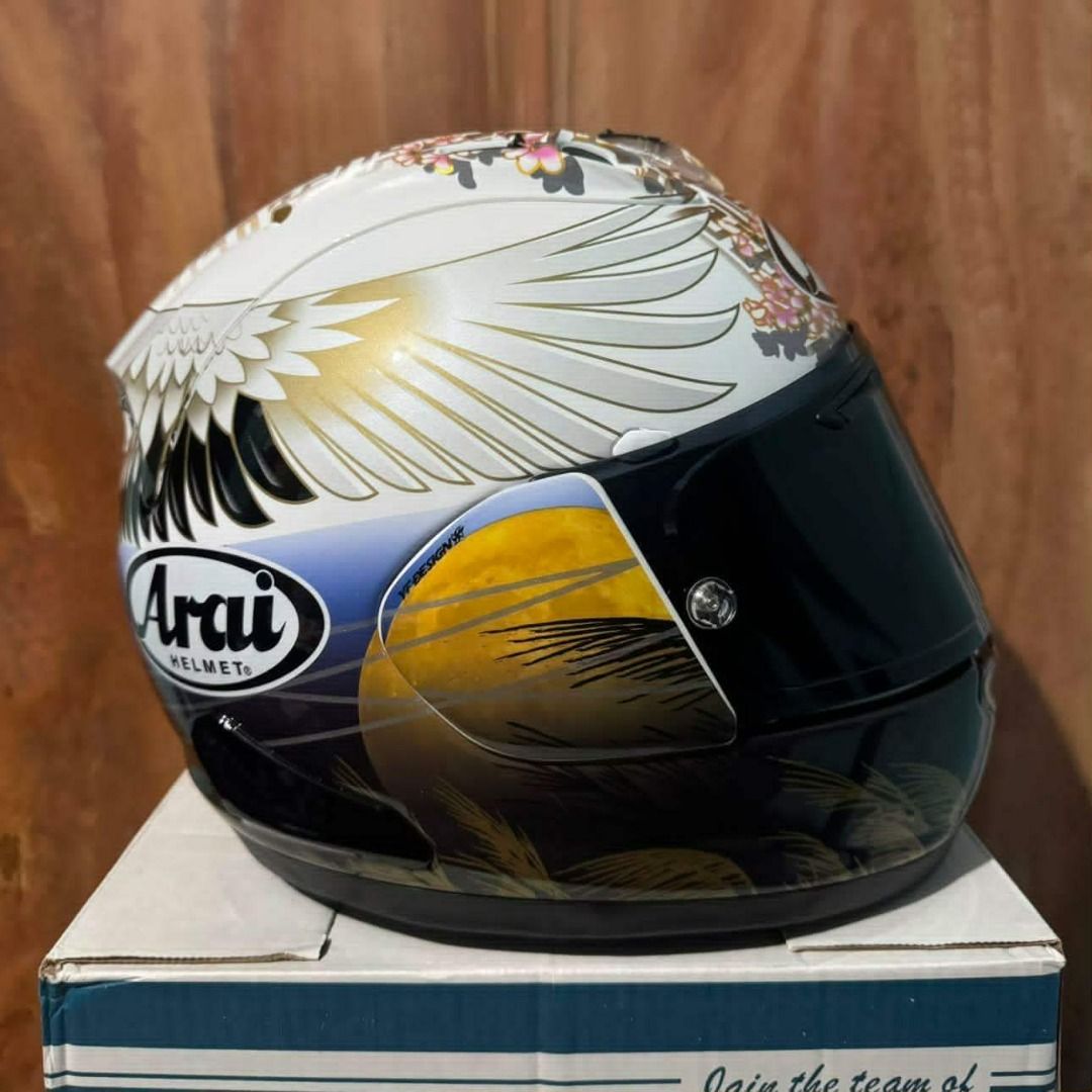 Arai RX-7X Tsubasa (Category: Helmets and other Riding Gears) located in Caloocan City. Submitted by ankng_mdr (Listing ID 1451913715, Image 3). Description: Arai RX-7X Tsubasa * Brand New * Not Sticker Logo * With Bag & Box * 57-58 cm - Dark tinted visor for enhanced riding - Comes with original box - Ideal for motorcycle riders - Message for inquiries.