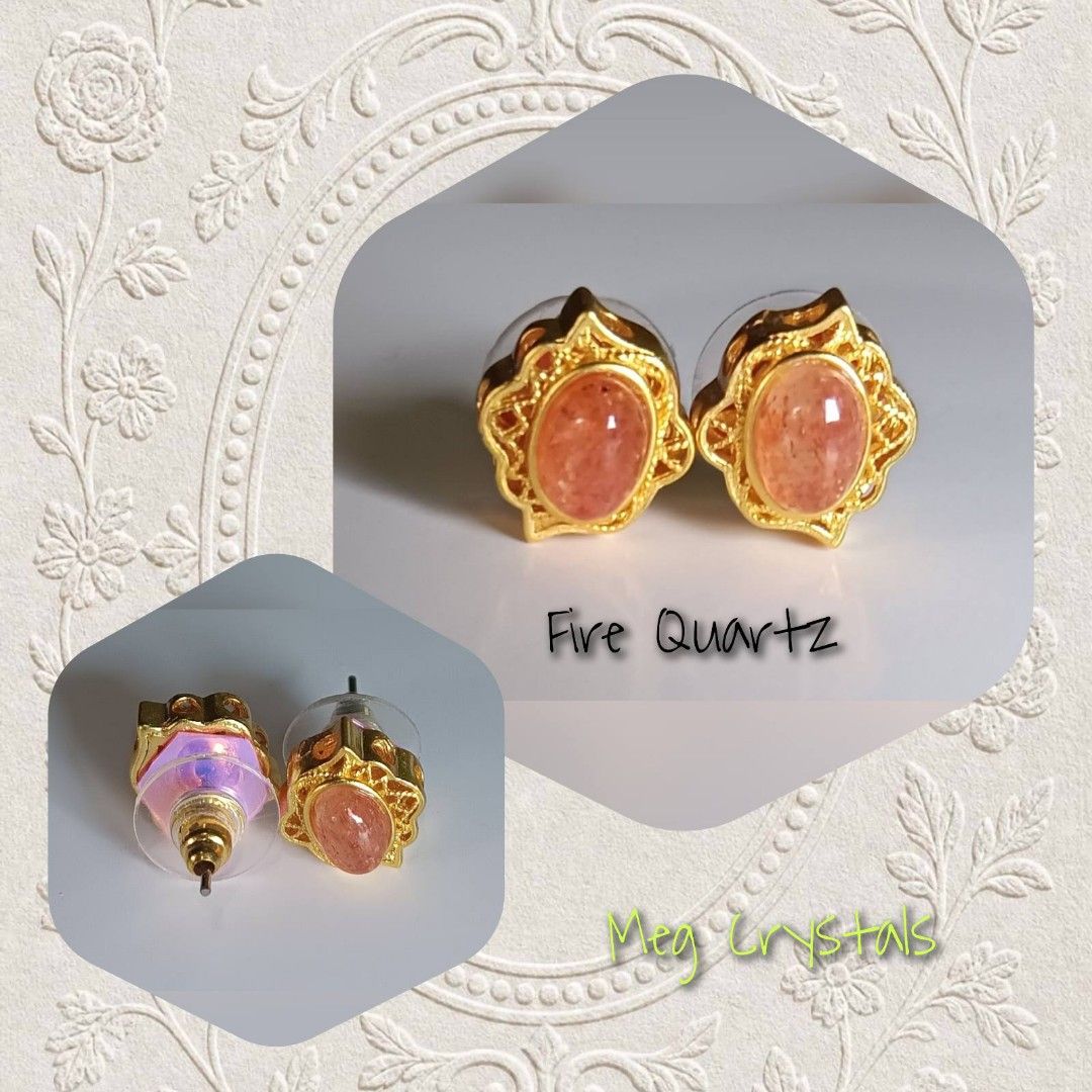 Aventurine & Fire Quartz Stud Earrings Gold Tone (Category: Earrings) located in Taguig. Submitted by truecat_4680cc (Listing ID 1451966932, Image 2). Description: - Set of 2 cute stud earrings - Pair 1: Green Aventurine stones with gold tone settings and red accents - Pair 2: Orange Fire Quartz stones in gold tone settings - Both feature post backs - Perfect for adding a pop of color to any outfit - Selling as a set.