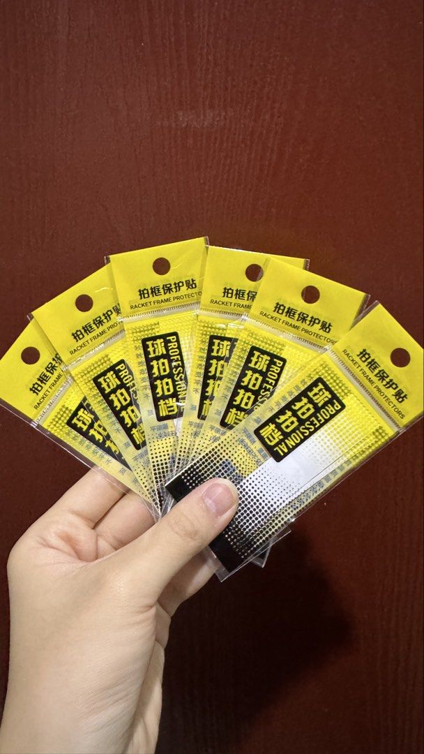 Badminton Racket Frame Protectors - Pack of 6 (Category: Racket and Ball Sports) located in Manila. Submitted by 01chenbryce (Listing ID 1452097555, Image 1). Description: Clear badminton racket edge tape 6 pcs MOP: gcash/maribank MOD: Grab/Lala/jnt LOC: Tondo Manila.