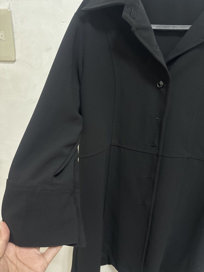 Black Button-Up Coat (Category: Coats, Jackets and Outerwear) located in Quezon City. Submitted by fromthreesha (Listing ID 1451971560, Image 2). Description: Midlength coat fits Small Frame. Total Length: 33 inches.