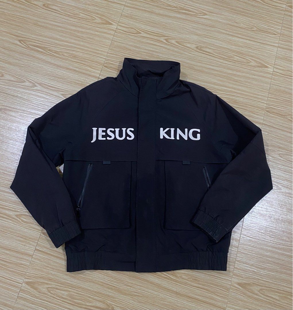 Black Jesus King Chicago Graphic Bomber Jacket (Category: Coats, Jackets and Outerwear) located in Manila. Submitted by dropndrip (Listing ID 1452072412, Image 2). Description: - Black bomber jacket - 'JESUS KING' text on the front - Graphic print with 'CHICAGO' on the back - 22x25 .