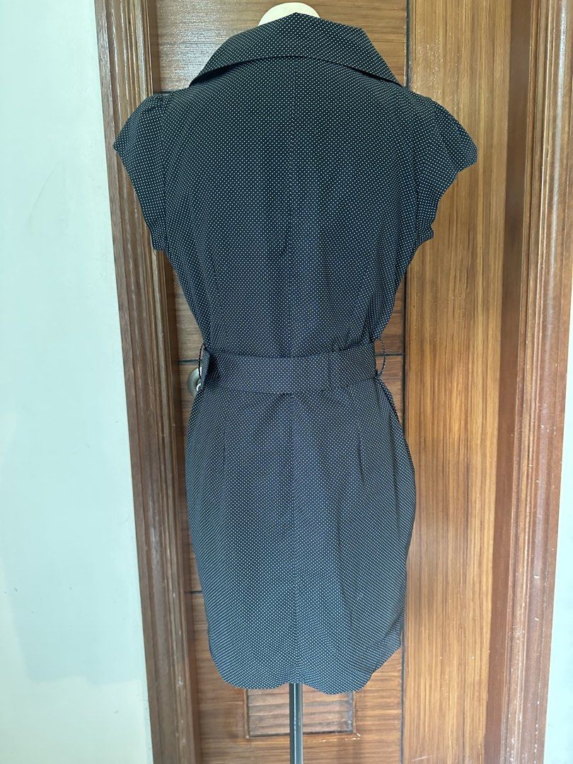 Black Polka Dot Belted Dress with Collar (Category: Dresses) located in Antipolo. Submitted by bengsk (Listing ID 1452058700, Image 3). Description: - Classic short-sleeved dress - Stylish black and white polka dot print - Features a flattering collar and button-up front - Comes with a matching belt to define your waist - Slightly curved hemline for a modern touch - Versatile for both office and casual occasions.