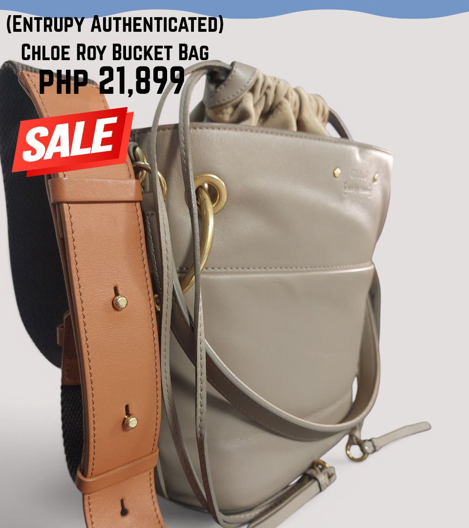 Chloe Roy Bucket Bag (Entrupy Authenticated) (Category: Luxury Bags & Wallets) located in Baguio. Submitted by theraintailor (Listing ID 1449082237, Image 2). Description: Chloe/Chloé Roy Luxury Bucket Bag Verified Authentic by Doctor Leather and Entrupy Exterior Material: Leather Interior Material: Fabric Hardware Color: Aged Gold Imperfections: Signs of usage/ Creases Ink Marks inside Bag Overall Good Condition Verified Authentic Luxury Bag by 
