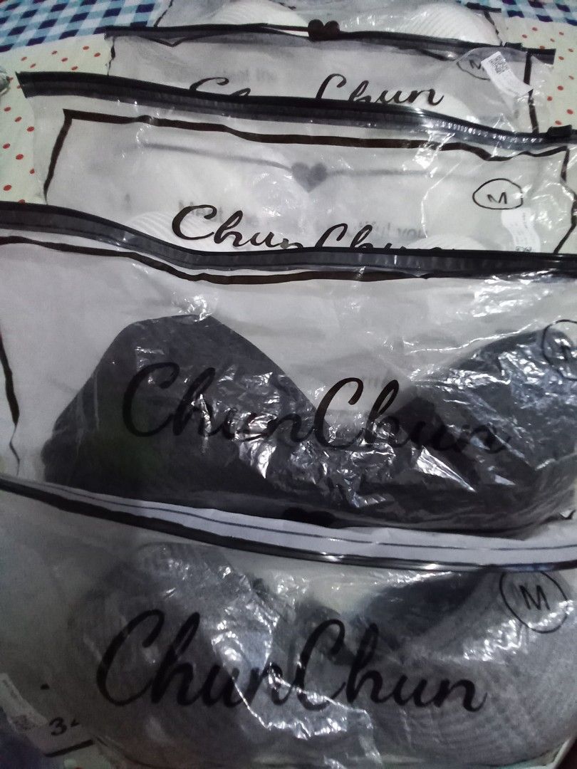 Chun Chun Bras - Size M - White, Black, Grey (Category: Undergarments & Loungewear) located in Manila. Submitted by enzierose (Listing ID 1452044520, Image 1). Description: - Set of 3 Chun Chun Bras - Available Colors: White, Black, Grey - Size: Medium (M) 34 - Individually packed for hygiene - Ideal for everyday wear - Comfortable and supportive design RFS : WRONG SIZE 😪.