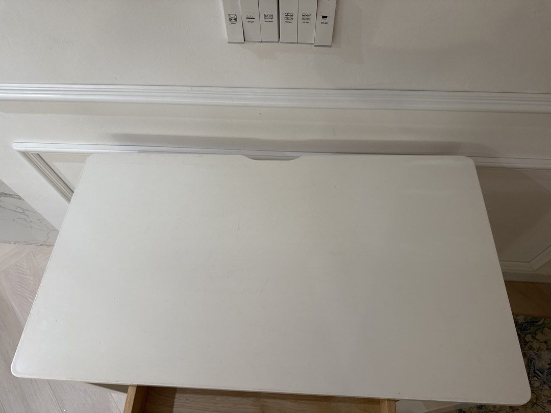 Computer table/Study table/White Table with Drawer (Category: Tables & Sets) located in Singapore. Submitted by szhou17 (Listing ID 1452075743, Image 2). Description: 80cm *45cm*75cm - Simple white console table - Features one drawer with cutout handlen - Sturdy, straight legs - Flat, clean top surface - Ideal for use as a side table or small desk - Versatile for any room.