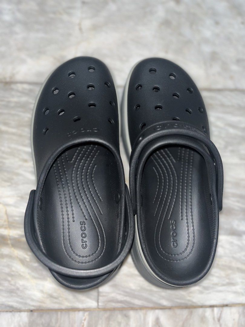 SALE Crocs Classic Stacked Clogs Black M7 W9 (Category: Slippers and slides) located in Lucena. Submitted by unnieskollegsyeononlineshop (Listing ID 1451972366, Image 3). Description: - Used once - Black Crocs platform clogs - Thick sole for added height - Easy slip-on design - Lightweight and comfortable Croslite material - Ideal for casual, everyday wear - Mirror copy.