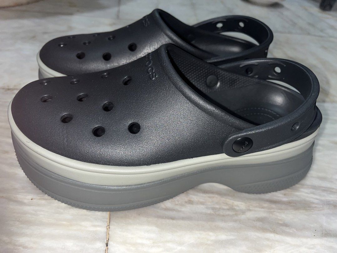 SALE Crocs Classic Stacked Clogs Black M7 W9 (Category: Slippers and slides) located in Lucena. Submitted by unnieskollegsyeononlineshop (Listing ID 1451972366, Image 2). Description: - Used once - Black Crocs platform clogs - Thick sole for added height - Easy slip-on design - Lightweight and comfortable Croslite material - Ideal for casual, everyday wear - Mirror copy.