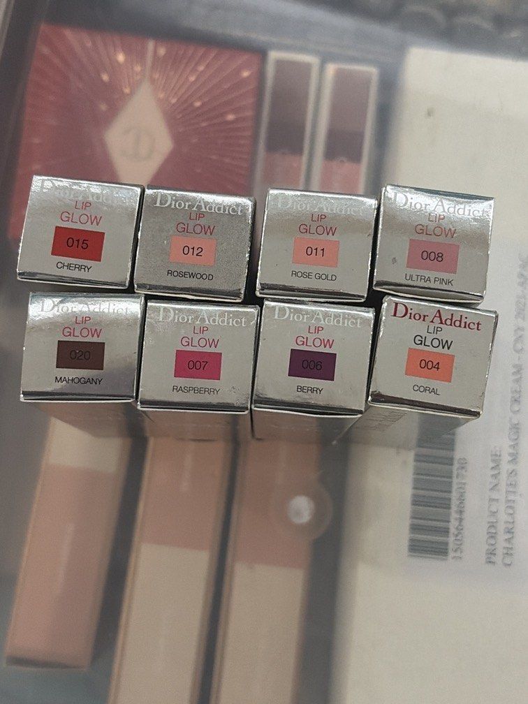 DIOR LIP GLOW per piece (Category: Makeup) located in San Juan City. Submitted by cashfrancefashioncosmetics_ph (Listing ID 1448077826, Image 3). Description: DIOR ADDICT LIP GLOW 3.2g Shades: - 000 UNIVERSAL CLEAR - 004 CORAL - 006 BERRY - 007 RASPBERRY - 008 ULTRA PINK - 011 ROSE GOLD - 012 ROSEWOOD - 015 CHERRY - 020 MAHOGANY - 028 MINTY ROSE.
