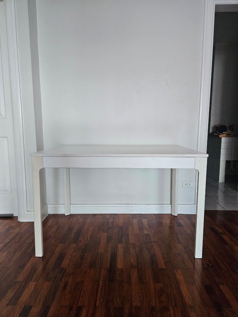 Ikea EKEDALEN extendable table, white, 120/180x80 cm (Category: Tables & Sets) located in Makati City. Submitted by ryanscloset (Listing ID 1452072163, Image 2). Description: EKEDALEN extendable table, white, 120/180x80. Value as new 16k. 2 small scratch marks on surface. .