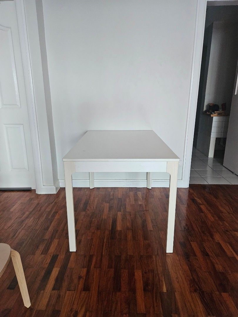 Ikea EKEDALEN extendable table, white, 120/180x80 cm (Category: Tables & Sets) located in Makati City. Submitted by ryanscloset (Listing ID 1452072163, Image 1). Description: EKEDALEN extendable table, white, 120/180x80. Value as new 16k. 2 small scratch marks on surface. .