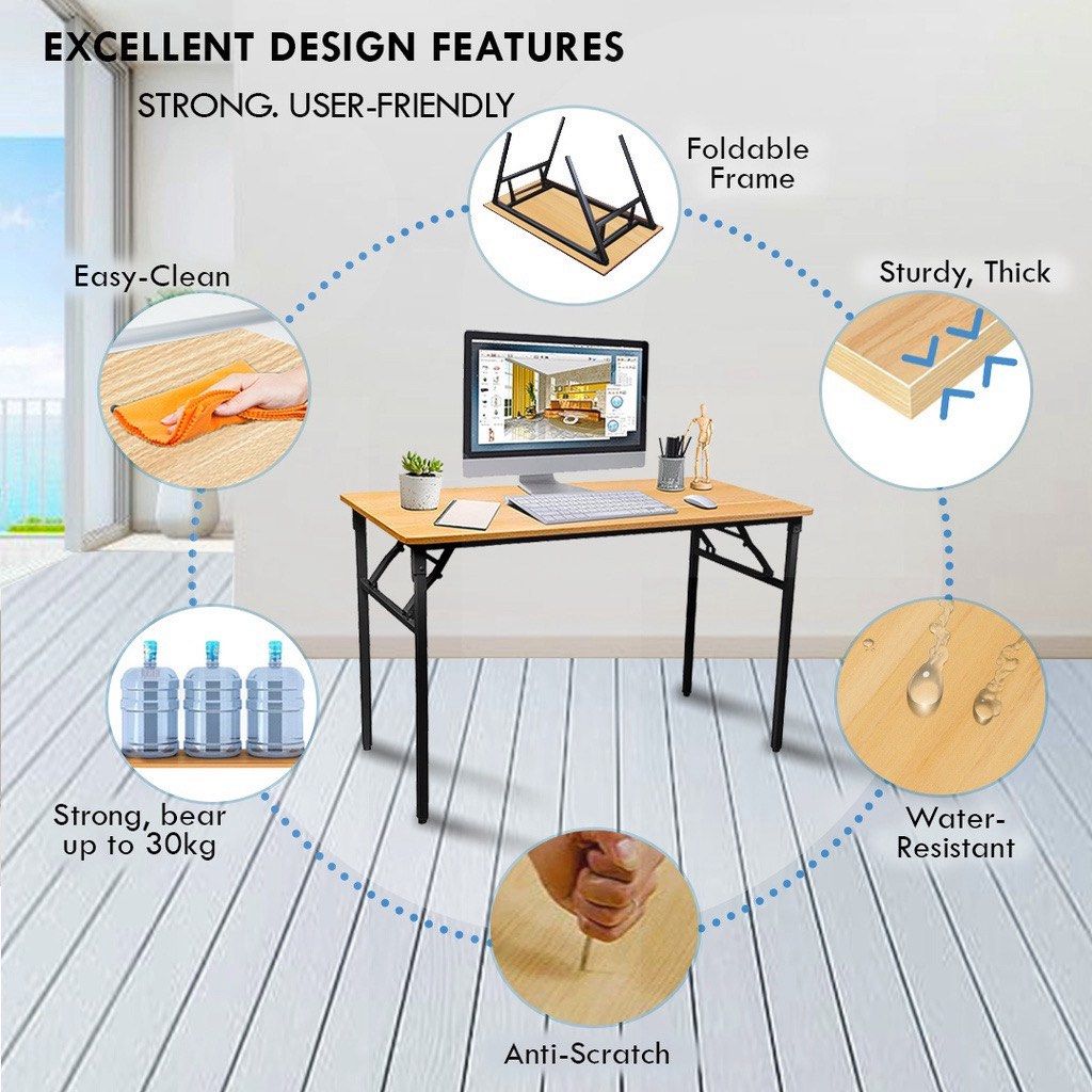 Foldable table (Category: Tables & Sets) located in Singapore. Submitted by eshcjl (Listing ID 1452017749, Image 3). Description: - Lightweight and sturdy study desk - Folds easily for storage - No assembly needed - just unfold! - Ideal for small spaces or temporary use - Water-resistant and anti-scratch surface - Supports up to 30kg - Dimensions: 80cm (L) x 40cm (W) x 75cm (H).