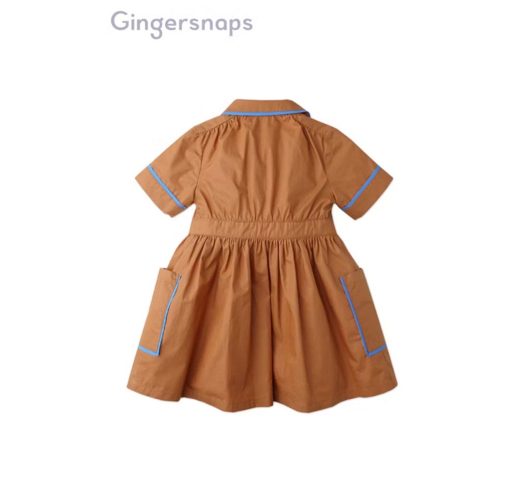 Gingersnaps Brown Dress with Blue Trim (Category: Babies & Kids Fashion) located in Iloilo. Submitted by fari3 (Listing ID 1452078595, Image 2). Description: Cute brown dress from Gingersnaps. Short sleeves with blue trim. Has two pockets on the front, also with blue trim. Button up front. Elasticated waist. Skirt flares out. Great for casual wear..