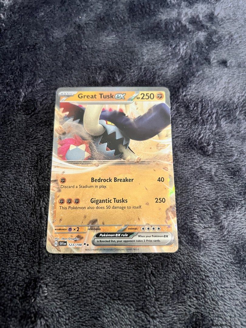 Great Tusk EX - Pokemon Trading Card Game (Category: Raw Singles) located in Quezon City. Submitted by peachnikk (Listing ID 1452007642, Image 1). Description: Great Tusk EX - Pokemon Card English & Authentic Comes from SV Base Payment is through Gcash Please communicate properly! :D Mode of Delivery: Lalamove, Grab, LBC.