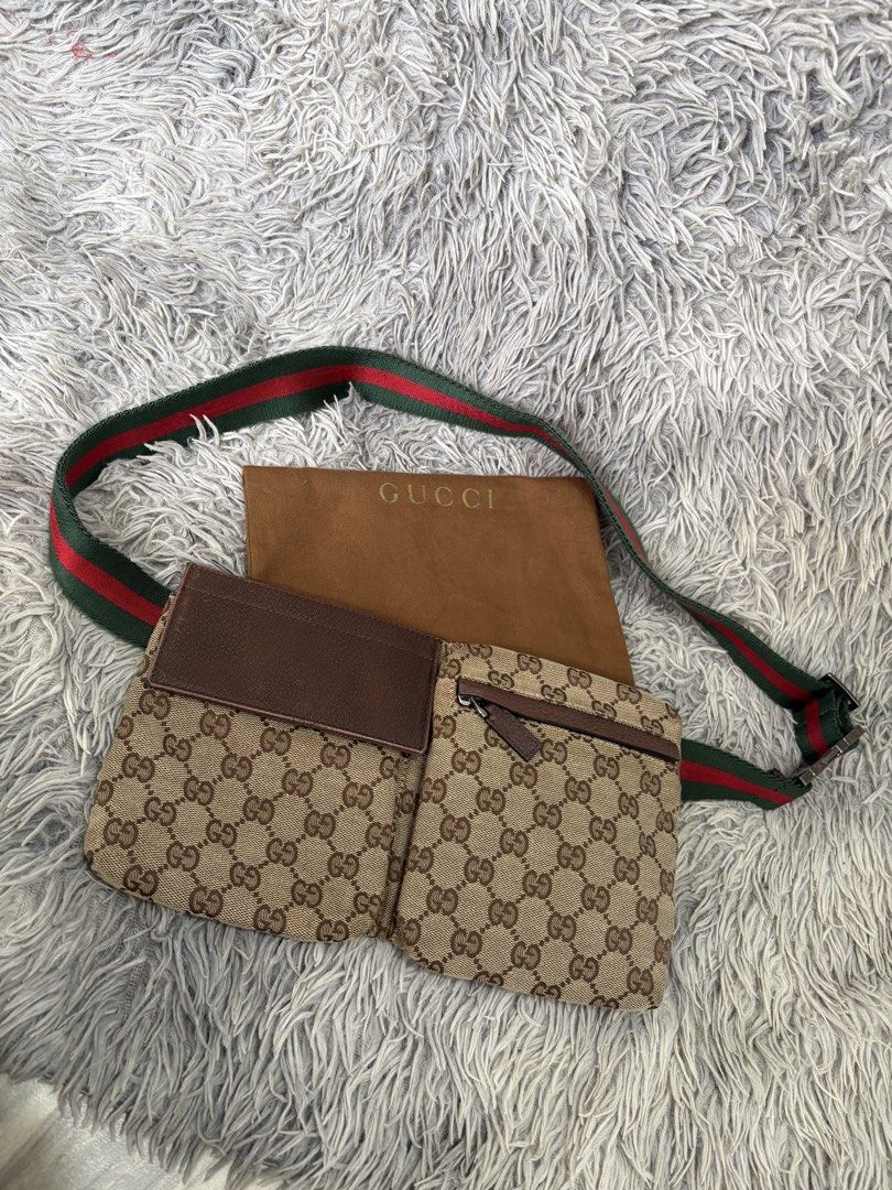 Gucci GG Monogram Canvas Belt Bag (Category: Luxury Bags & Wallets) located in Tarlac. Submitted by yourewelcome.1 (Listing ID 1452074746, Image 1). Description: - Authentic Gucci Belt Bag - Classic GG Monogram Canvas - Brown Leather Trim - Adjustable Strap with Green & Red Stripe Detail - Main Compartment - Front Zip Pocket - Made in Italy - Serial Number: 28566 002058.