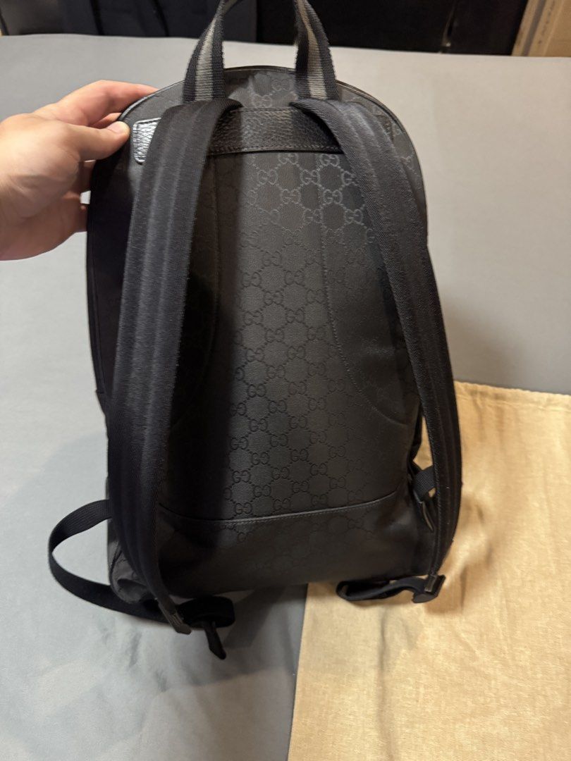 Gucci Slim Backpack GG Black (Category: Luxury Bags & Wallets) located in Marikina City. Submitted by dman112 (Listing ID 1451930246, Image 3). Description: - Gucci Slim Backpack Black GG Monogram - Used twice - Leather trims in perfect condition - Internal zippered pocket for extra storage - Additional front zippered pocket for quick access - Adjustable shoulder straps for a comfortable fit - Ideal for daily use or travel - Original was at $1,70