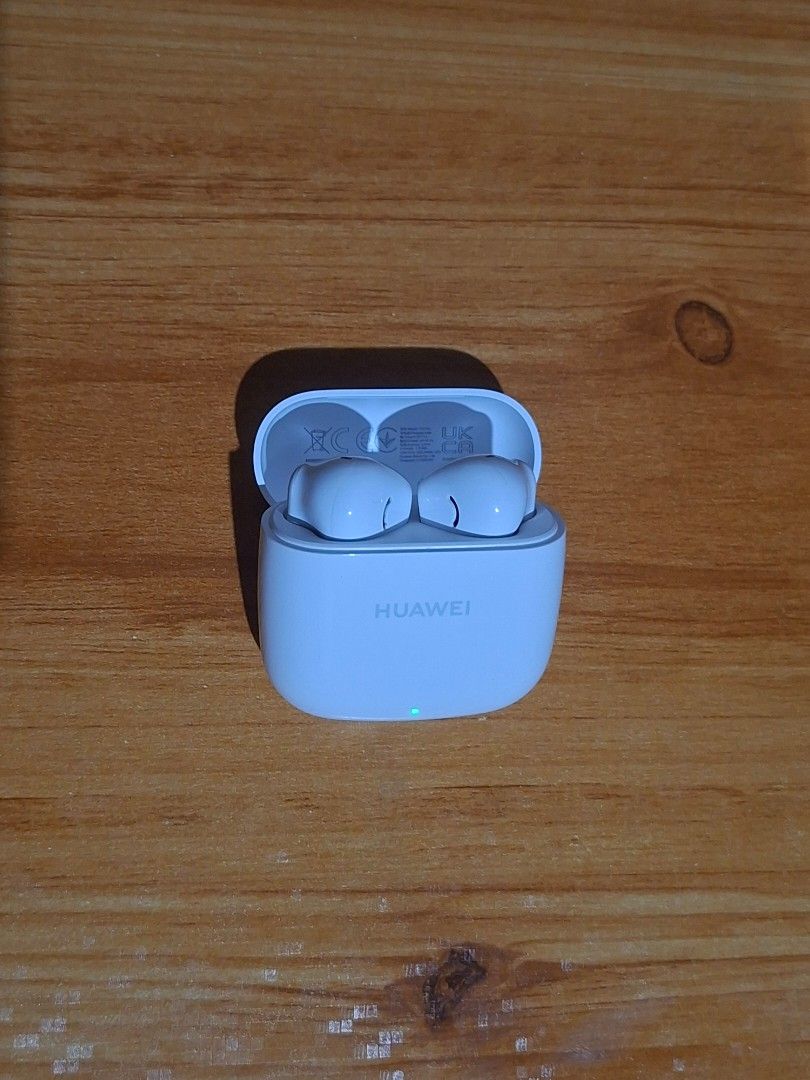 Huawei FreeBuds White Wireless Earbuds (Category: Earphones) located in Mangaldan. Submitted by sunduskygoldenhour (Listing ID 1452084972, Image 2). Description: - White Huawei FreeBuds - Includes charging case - Excellent working condition - Great sound quality - Matagal malowbatt -Type C - Ideal for music listening and phone calls - Reason for selling: Upgraded to a new pair.