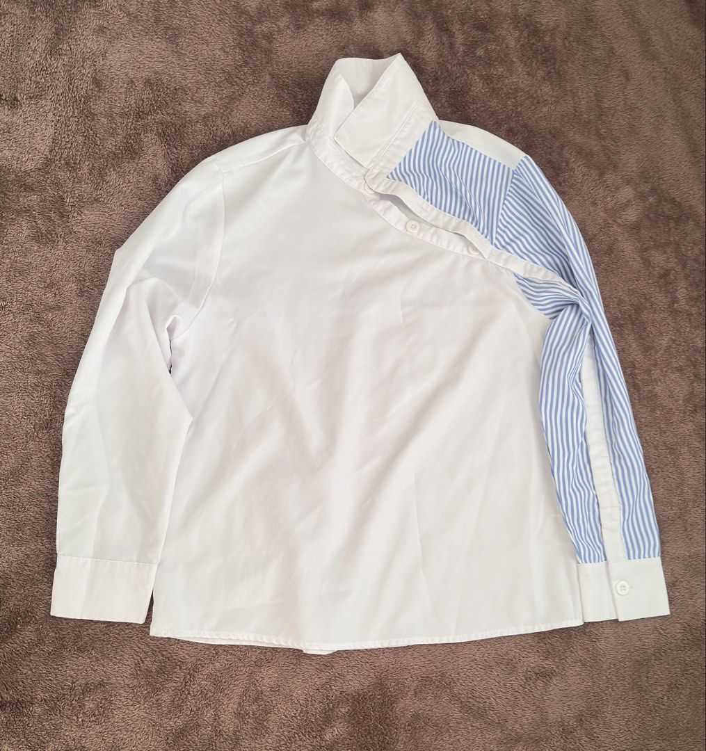 Incerun Asymmetrical Long Sleeve Shirt (Category: Formal Shirts) located in Manila. Submitted by rgnkyle (Listing ID 1451950549, Image 1). Description: White long sleeve shirt Unique asymmetrical neckline No issues RFS: not being used anymore.
