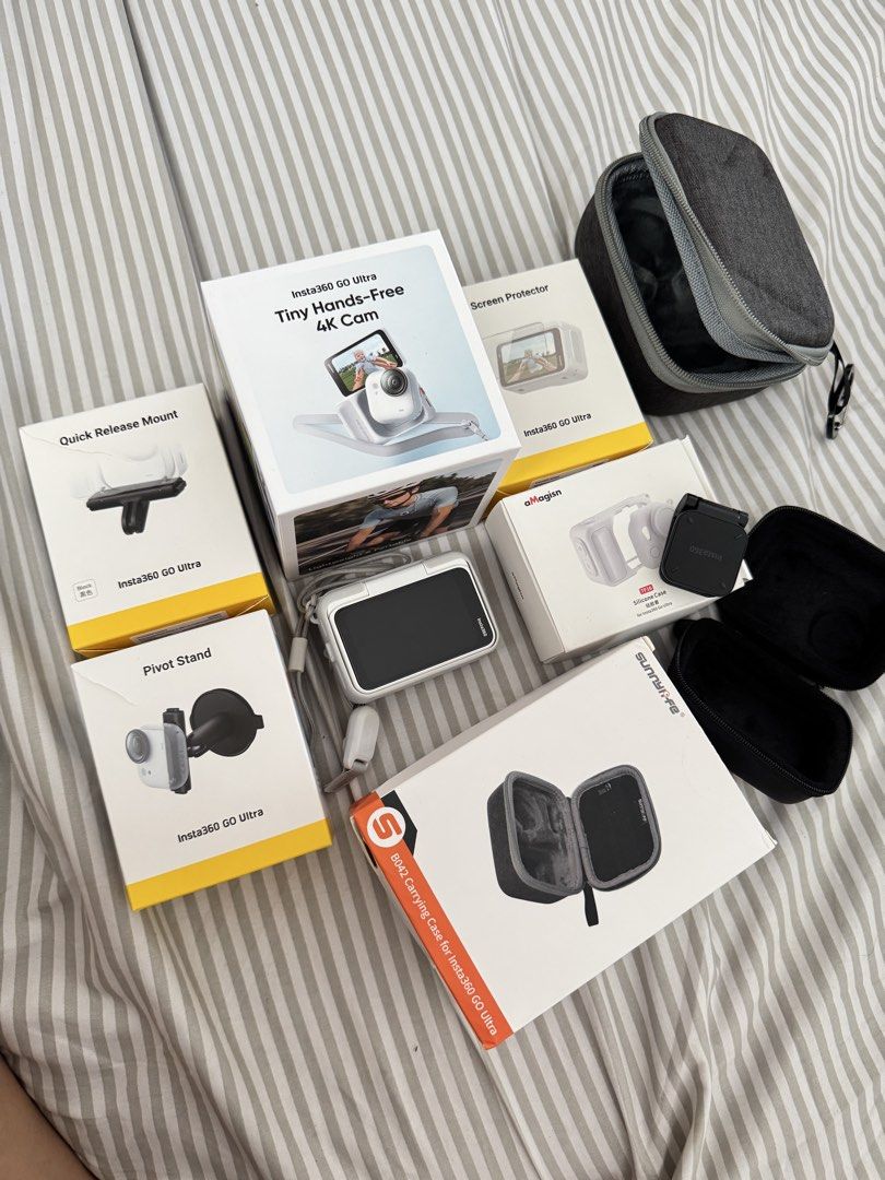 Insta360 GO 3 Tiny Hands-Free 4K Cam Bundle (Category: Cameras) located in Manila. Submitted by kitty88888888 (Listing ID 1451917913, Image 1). Description: Insta 360 go ultra Rfs: upgrade to luna ultra. - Insta360 GO 3 camera - Tiny, hands-free 4K cam - Quick release mount - Pivot stand - Screen protector - Multiple carrying cases - Everything you need to start capturing adventures.