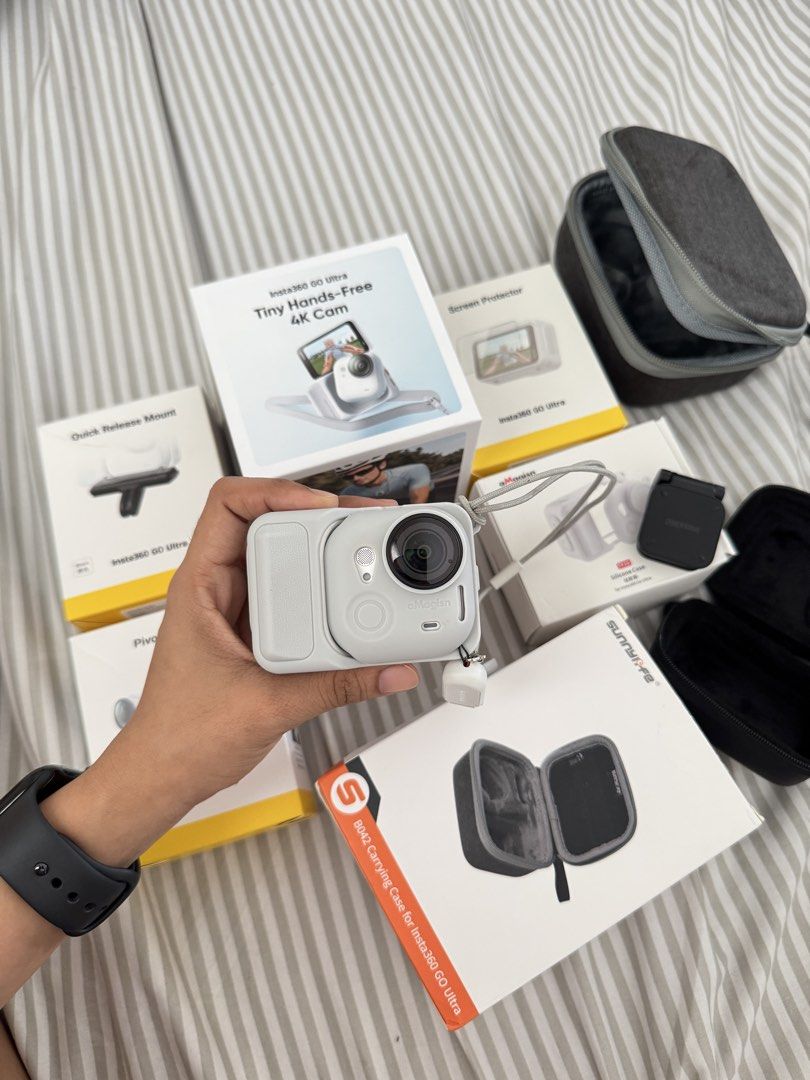 Insta360 GO 3 Tiny Hands-Free 4K Cam Bundle (Category: Cameras) located in Manila. Submitted by kitty88888888 (Listing ID 1451917913, Image 3). Description: Insta 360 go ultra Rfs: upgrade to luna ultra. - Insta360 GO 3 camera - Tiny, hands-free 4K cam - Quick release mount - Pivot stand - Screen protector - Multiple carrying cases - Everything you need to start capturing adventures.