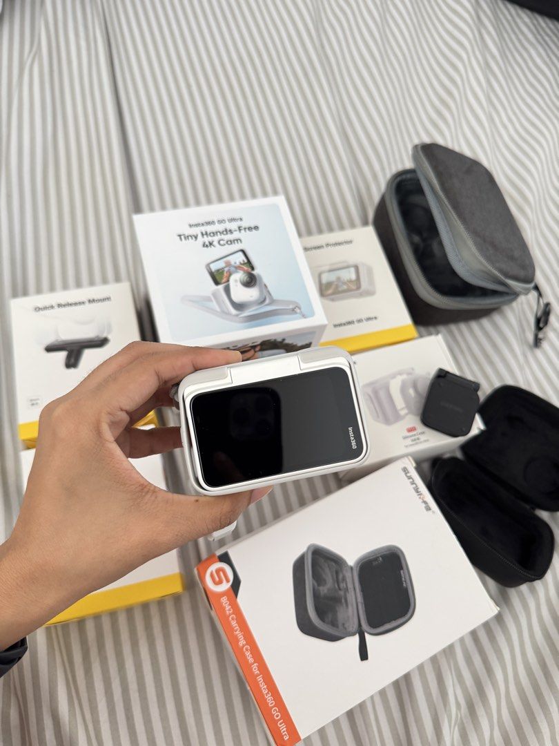 Insta360 GO 3 Tiny Hands-Free 4K Cam Bundle (Category: Cameras) located in Manila. Submitted by kitty88888888 (Listing ID 1451917913, Image 2). Description: Insta 360 go ultra Rfs: upgrade to luna ultra. - Insta360 GO 3 camera - Tiny, hands-free 4K cam - Quick release mount - Pivot stand - Screen protector - Multiple carrying cases - Everything you need to start capturing adventures.