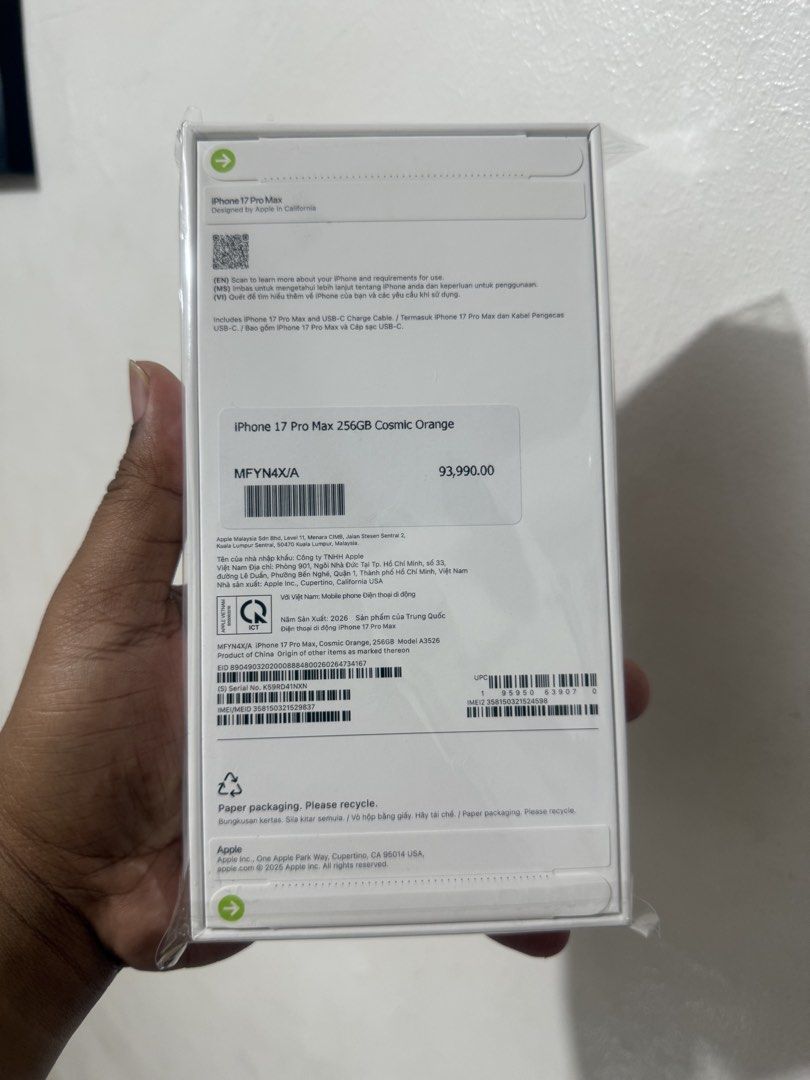 iPhone 17 Pro Max 256GB - Brand New Sealed (Category: iPhone 17 Series) located in Bacoor. Submitted by nolram1925 (Listing ID 1451061518, Image 2). Description: FOR SALE or SWAP IPHONE 17 PRO MAX 256GB Cosmic Orange Factory Unlocked Brand New & Sealed NTC Approved Below Mall SRP Selling Price: ₱ 76,000 Open for Swap to lower unit plus cash Swapping is Higher than Selling Price Other iPhones are also Available I also Buy rush iPhone 12 to 17 Seri