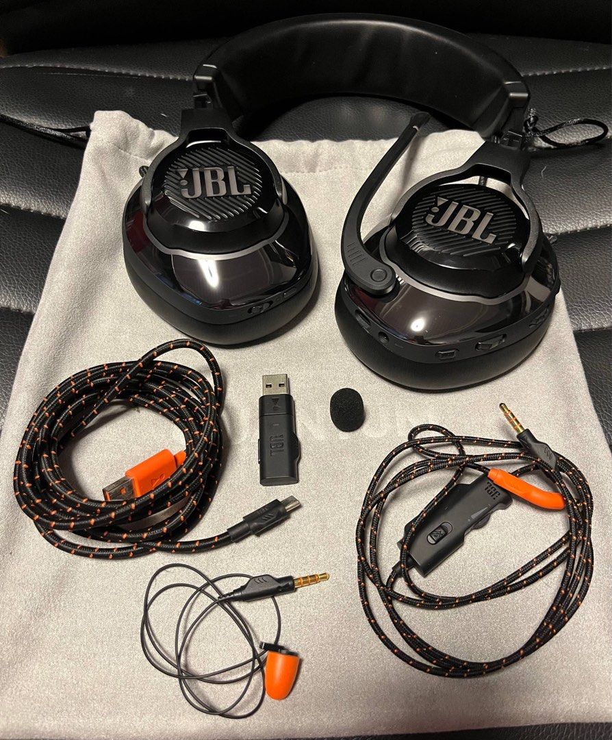 JBL Quantum 910 Wireless Gaming Headset (Category: Headphones & Headsets) located in Pasig City. Submitted by gups30 (Listing ID 1451981142, Image 2). Description: JBL Quantum 910 Wireless Gaming Headset. Complete with original box and accessories. Features: - JBL QuantumSPHERE 360 spatial audio with head tracking - JBL QuantumSURROUND for immersive gaming audio - JBL QuantumSOUND Signature - Wireless 2.4GHz connection via USB dongle - Bluetooth 