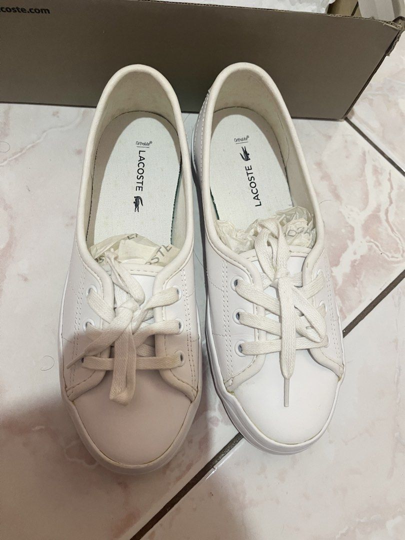 Lacoste White Leather Sneakers with Box (Category: Sneakers) located in Santa Rosa. Submitted by totgaaaaa (Listing ID 1451912929, Image 1). Description: - Authentic White Leather Lacoste Sneakers - Comes with Original Box and Tissue Paper - Classic Lace-Up Design - Ideal for Casual Wear - Cleaned and Ready for a New Owner.