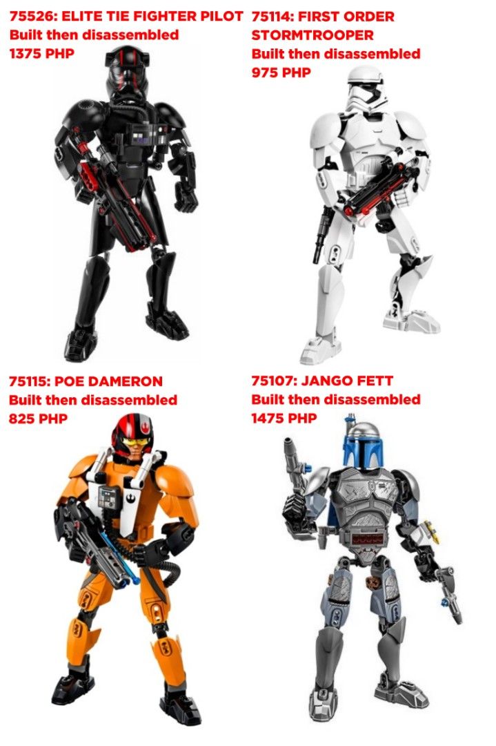 LEGO STAR WARS BUILDABLE FIGURES BATCH 2 (Category: Lego & Building Sets) located in Quezon City. Submitted by pupaj (Listing ID 1452005917, Image 1). Description: LOCATION: Batasan QC area SHIPPING: Via Grab / Lalamove / GoGo Xpress / LBC / ABest Express / J&T Buyer can suggest other shipping options upon negotiation Shipping fee c/o buyer MODE OF PAYMENT: Via BDO / GCash / Maya / COD Item is cross-posted PM for inquiries.