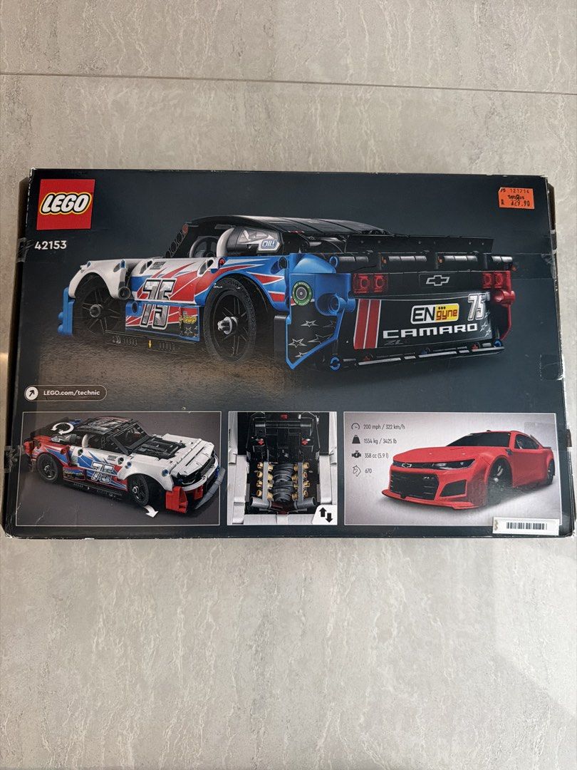 Lego Technic 42153 NASCAR Next Gen Chevrolet Camaro (Built) (Category: Lego & Building Sets) located in Singapore. Submitted by born2 (Listing ID 1451952824, Image 2). Description: - Lego Technic 42153 NASCAR Next Gen Chevrolet Camaro - Authentic Lego Technic build experience - Detailed replica of the NASCAR Next Gen Chevrolet Camaro - Ideal for collectors and fans of Lego and racing - Bought from Malaysia at RM229 - There is some visible damage 