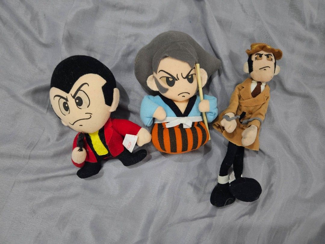 Lupin the Third Plush Toys Set (Category: Plushies & Soft Toys) located in Lingayen. Submitted by vargasjer57073 (Listing ID 1452035721, Image 1). Description: - Set of 3 Lupin the Third plush toys - Includes Lupin, Jigen, and Goemon - Ideal for collectors and fans of the anime.