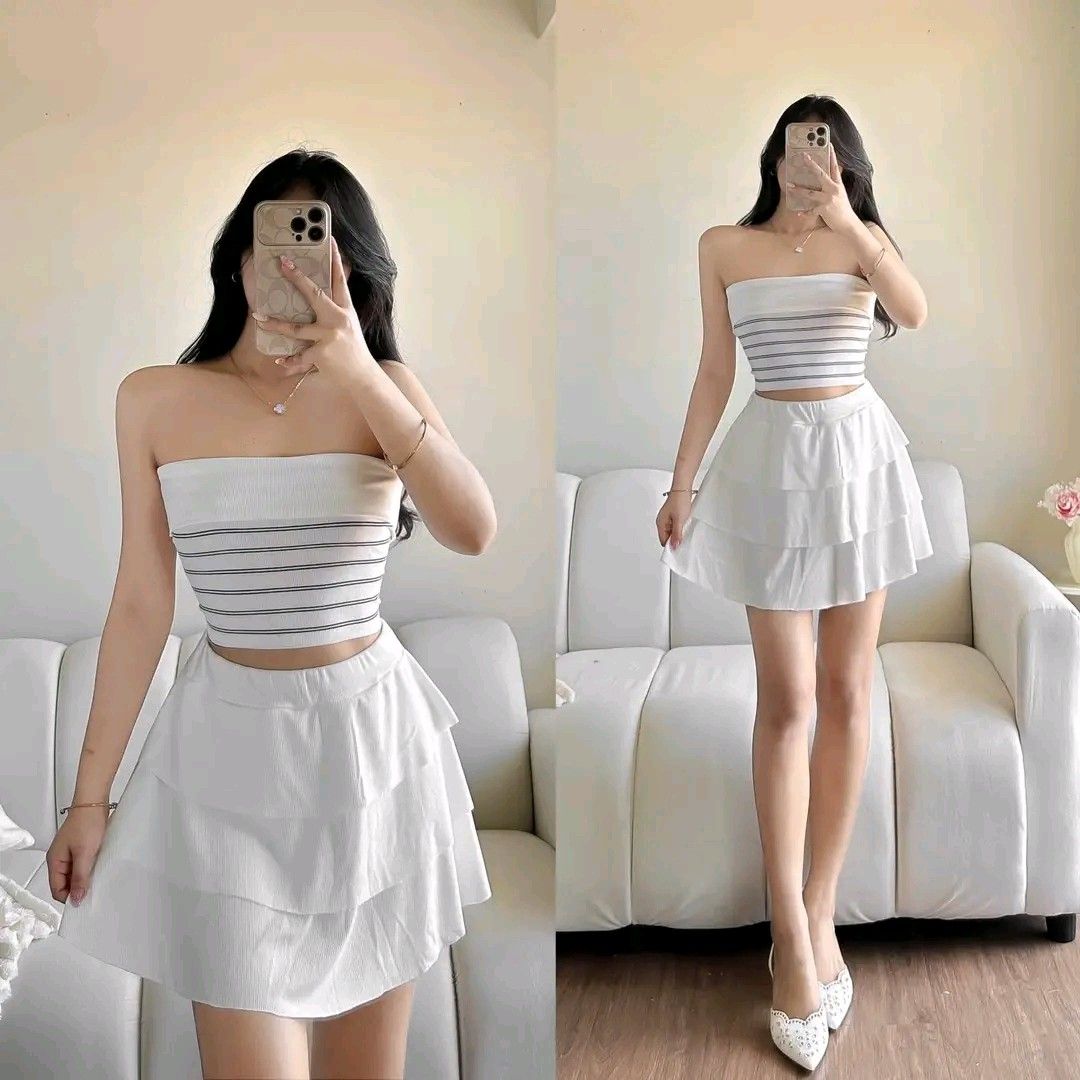 Mallow Coordinates (Terno) (Category: Sets or Coordinates) located in Manila. Submitted by k_roans (Listing ID 1451922794, Image 2). Description: AVAILABLE AND CONTINUOUS PRODUCTION 🔥‼️ NEW NEW NEW COLLECTION ‼️🔥 MALLOW TERNO🍀 ✔️ Knitted fabric ✔️ Freesize ( small to semi large) ✔️ 16 inches length Skirt ✔️ Model height 5 flat Available Colors✨ Black White Rush Skintone Powder blue Choco Brow.