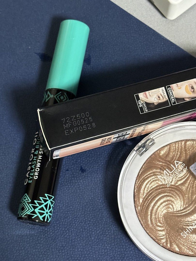 Maybelline, Luxe Organix & MUA (Category: Makeup) located in Quezon City. Submitted by riavero (Listing ID 1452081166, Image 3). Description: Sold as set 1. Maybelline NY multi-use concealer (ERASER) in shade 142 butterscotch — bought this sa watsons for P399 and never ko nagamit — EXP:0528 2. Castor oil eyelash & brow growth serum — used once only 3. MUA shimmer hightlight powder — kasama to sa mga na purchase kong bags from US — never ko din na