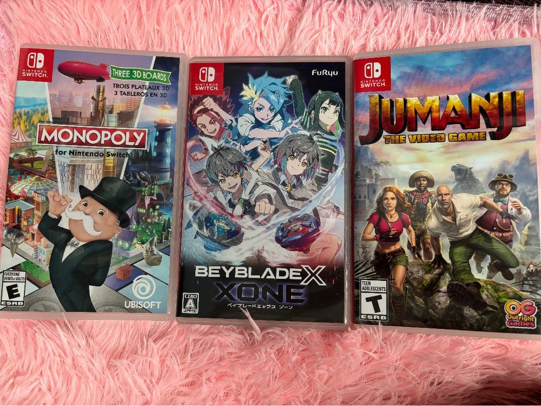 Bundle 3 games (Monopoly, Beyblade X, Jumanji) (Category: Nintendo) located in Navotas City. Submitted by rclosetph (Listing ID 1451982133, Image 1). Description: - Nintendo Switch Games: Monopoly, Beyblade X, Jumanji The Video Game - Perfect for game nights or solo play - Add these fun titles to your collection!.