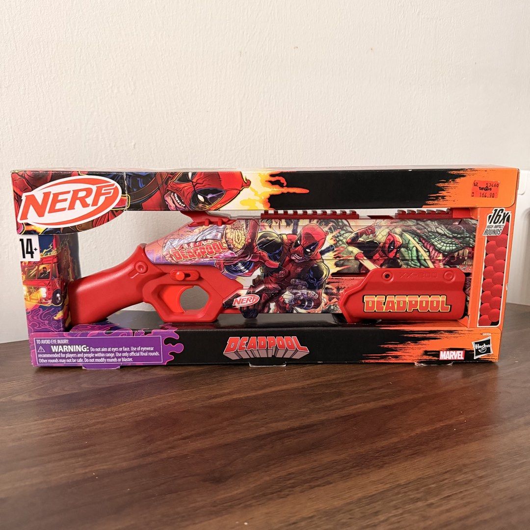 Nerf Marvel Deadpool Blaster XX800 (Category: Toys & Games) located in Puchong. Submitted by qiexla (Listing ID 1451996812, Image 1). Description: - Nerf XX-800 blaster - Deadpool themed - Comes in original box - Includes 16 high-impact rounds - Ideal for collectors or play.