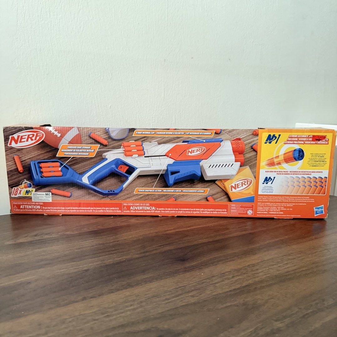 Nerf N-Series StrikeBack Blaster (Category: Toys & Games) located in Puchong. Submitted by qiexla (Listing ID 1452044176, Image 2). Description: - Nerf N-Strike Series StrikeBack blaster - Includes 18 darts - Features slam fire action for rapid firing - Perfect for exciting games and battles.