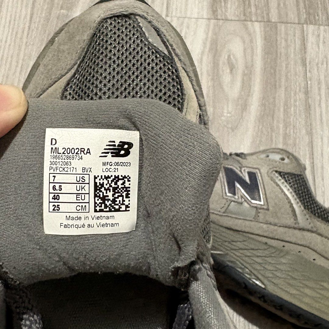 New Balance ML2002RA Grey Sneakers (Category: Sneakers) located in Muntinlupa City. Submitted by declutterbuster (Listing ID 1452067008, Image 2). Description: Authentic Size: 7 US / 6.5 UK (25 cm) No Box No flaws Payment first thru gcash / maribank Mod: J&T or Lalamove .