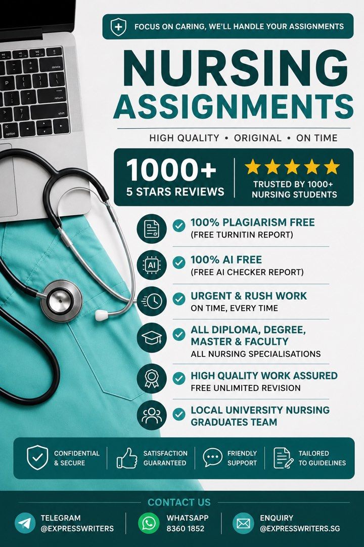 Nursing assignment/ All Assignment Help (Category: Professional Skills) located in Singapore. Submitted by expresswriters (Listing ID 1452048440, Image 1). Description: 💥 CONTACT US FOR AN INSTANT QUOTATION: Fill assignment request here: https://expresswriters.sg/ DM us on Tele: expresswriters DM us on WA: https://bit.ly/expresswriters Our team provides TOP QUALITY work at an AFFORDABLE prices. Tight deadlines aren’t an issue for us too! We can 