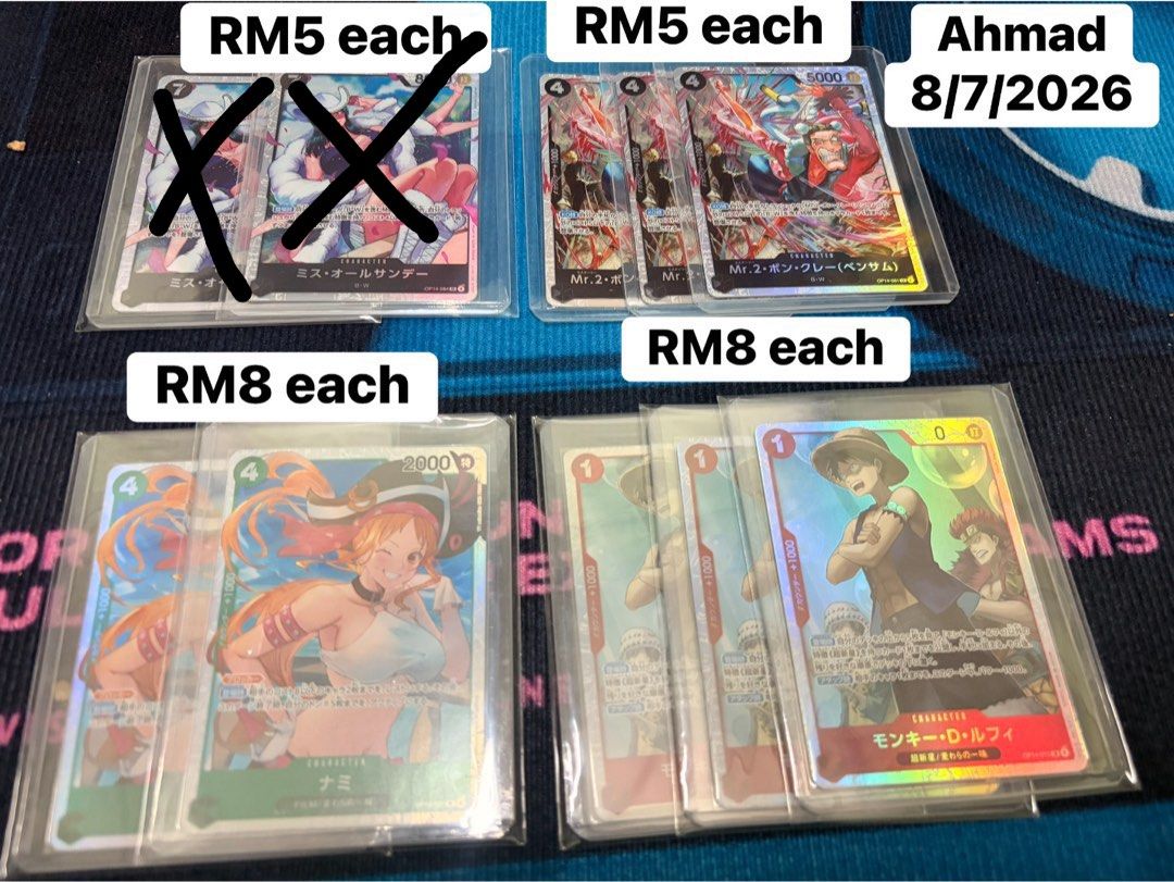 One piece TCG (Category: Toys & Games) located in Kuala Kangsar. Submitted by shid1 (Listing ID 1448615844, Image 3). Description: WTS one pice collection Price as per display Postage 10 Pm for card condition.