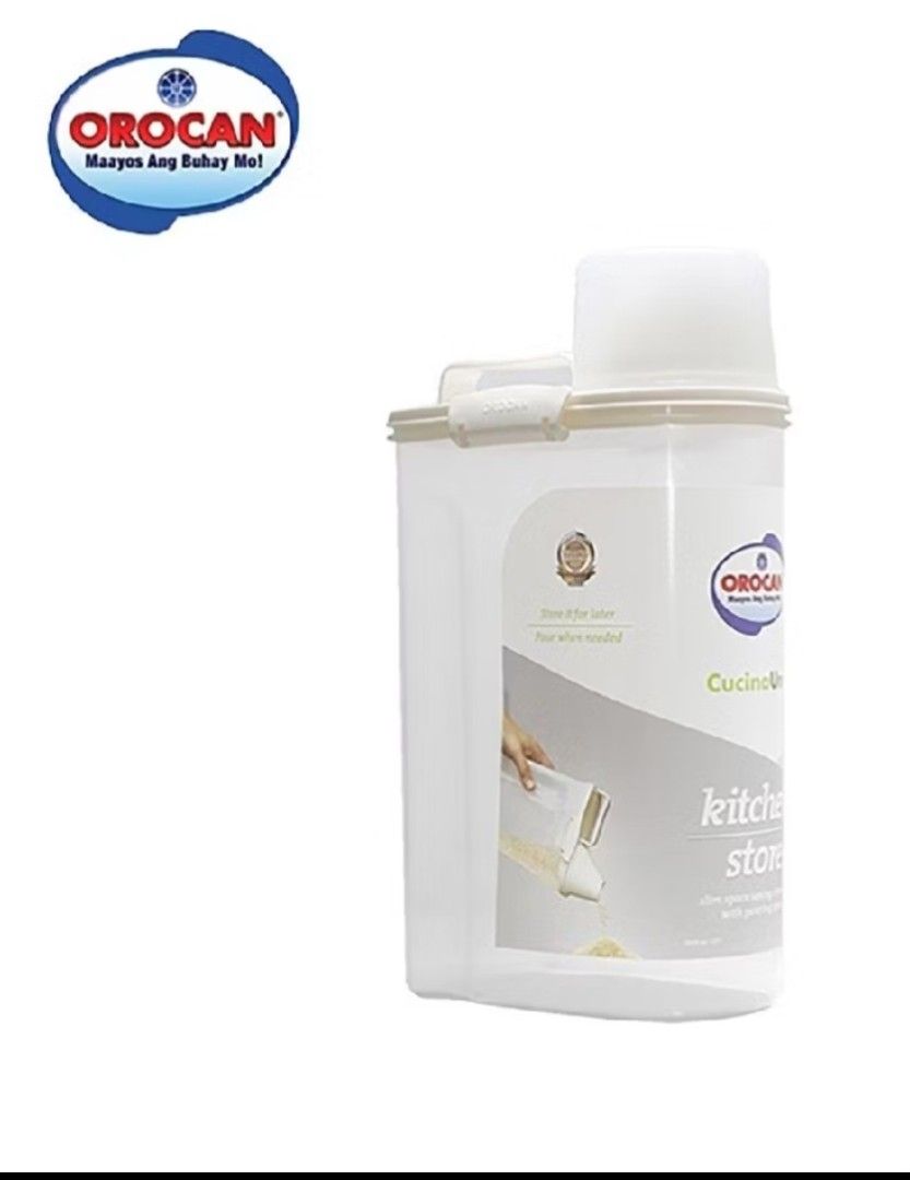 Orocan Kitchen Storage Container (Category: Food Organization & Storage) located in Caloocan City. Submitted by vickybelo_0722 (Listing ID 1451927581, Image 1). Description: - Orocan kitchen storage container - Ideal for dry goods: flour, sugar, rice - Features an easy-pour flip-top lid - Helps organize your pantry and keep ingredients fresh - Made from durable plastic construction.