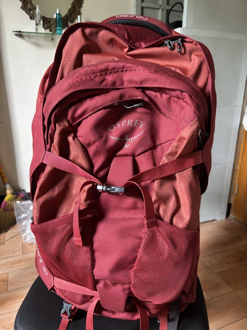 Osprey Farpoint 70 Travel Backpack Red (Category: Backpacks) located in Caloocan City. Submitted by juanmig_bundok (Listing ID 1451953949, Image 3). Description: - Osprey Farpoint 70 travel backpack - Color: Red - Ideal for travel, offering ample space - All zippers are in excellent working condition - Adjustable straps for a comfortable fit - Convenient side mesh pockets - Ready for your next adventure! - option to become 2 bags- 1 small backpac