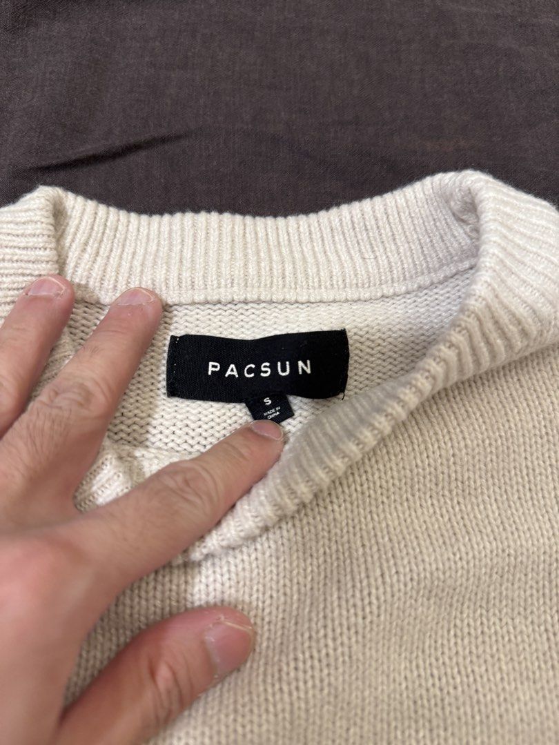 Pacsun Distressed Knit Sweater Size S (Category: Coats, Jackets and Outerwear) located in Manila. Submitted by jpumpa (Listing ID 1452047942, Image 2). Description: - Cream colored knit sweater from Pacsun - Crew neck style - Distressed hem with fringe details - Ideal for layering or wearing solo.