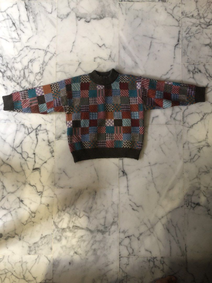 Patchwork Knit Sweater (Category: Babies & Kids Fashion) located in Singapore. Submitted by gchin40649 (Listing ID 1451906103, Image 2). Description: - Stylish patchwork knit sweater - Features a mix of patterns and colors - Long sleeves with ribbed cuffs - Ribbed hem and neckline - Cozy and perfect for layering Length, sleeve to sleeve : 97cm Length, wrist to shoulder: 31cm Body width: 37cm Height, shoulder to waist: 40cm Meetup at MRTs. .