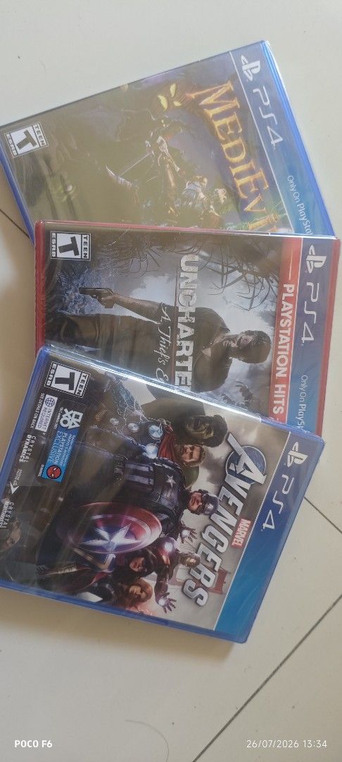 (SEALED) PS4 Games (Category: PlayStation) located in Davao. Submitted by markdelacruz1021 (Listing ID 1451948327, Image 1). Description: Selling PS4 Games (SEALED) * Medievel (SOLD) * Uncharted 4 (750) * Avengers (650) * Can do J&T (shouldered by buyer) * Meetup Ateneo de Davao.