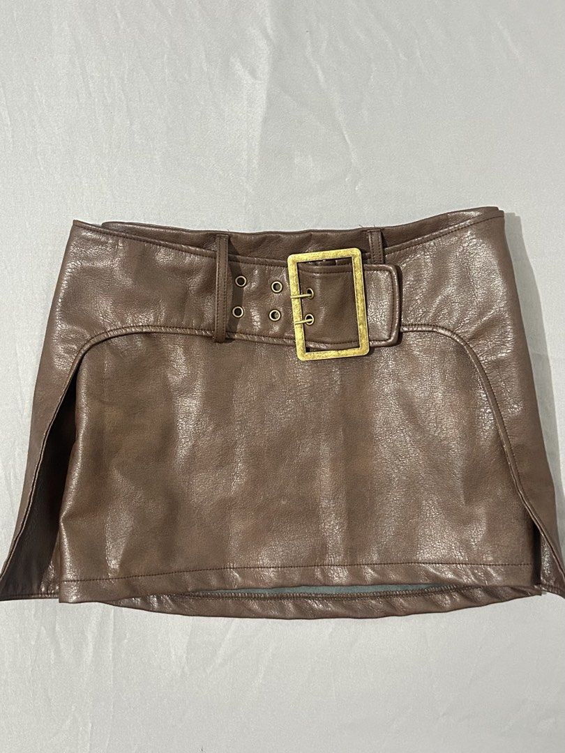 Shein Leather Skirt (Category: Skirts) located in Lucena. Submitted by lexshiine (Listing ID 1451985282, Image 3). Description: bnew size: xs on tag length: 13in MOP: MariBank/Gcash MOD: J&T.
