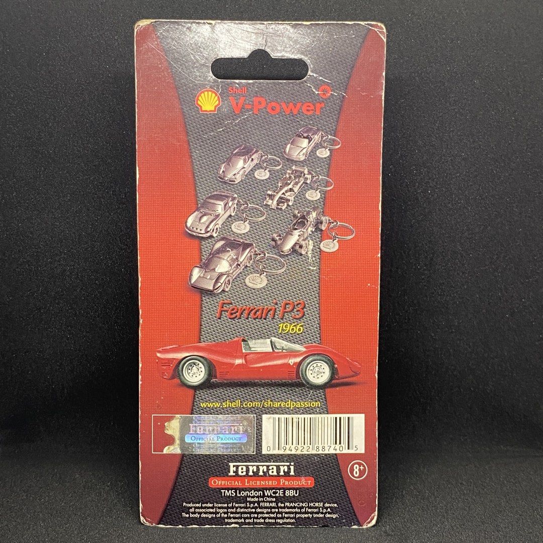 Shell V-Power Ferrari P3 1966 Keychain (Category: Vehicle & Diecast Models) located in Cainta. Submitted by barangaydrip (Listing ID 1452036549, Image 2). Description: - Collectible Shell V-Power keychain - Features the iconic 1966 Ferrari P3 - Comes in original, unopened packaging - Ideal for car enthusiasts and Ferrari fans - Part of a Shell V-Power promotion.