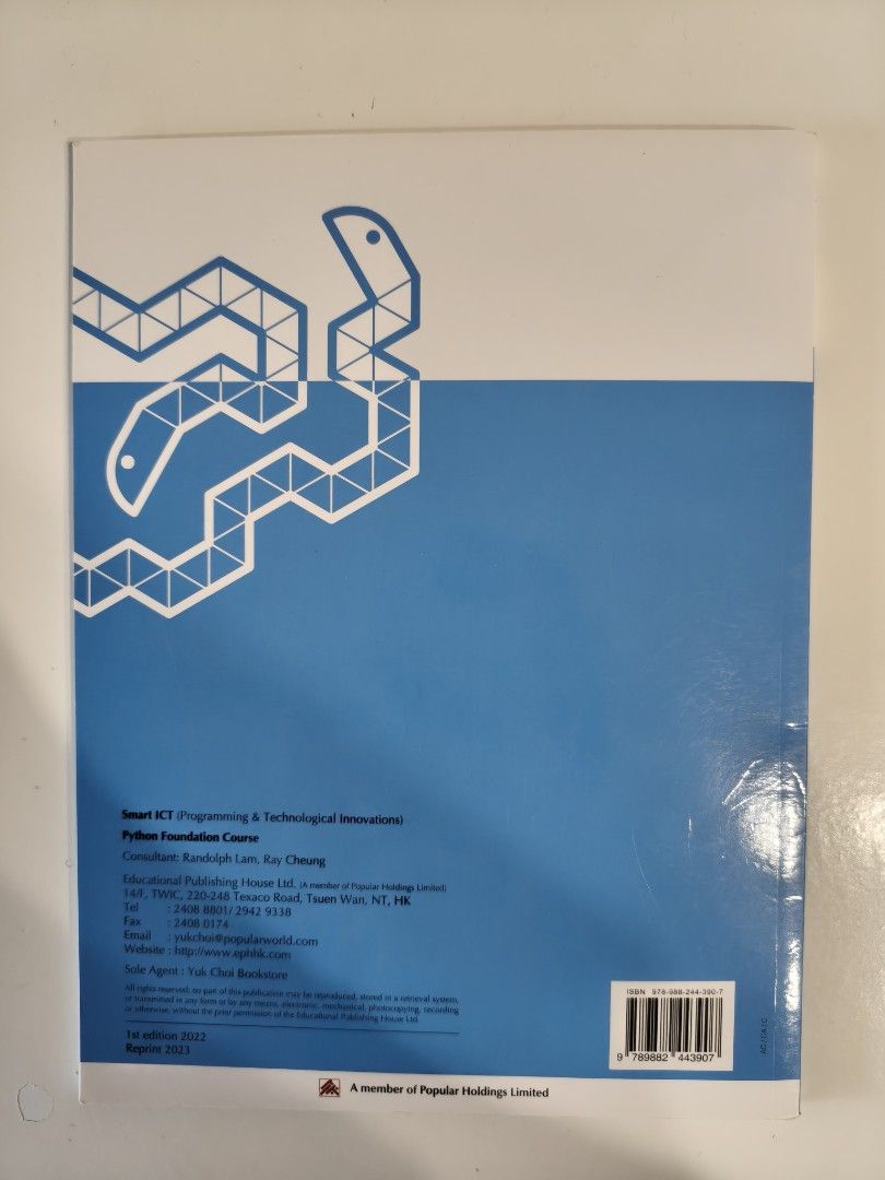Smart ICT Python Foundation Course - Programming & Technological Innovations （分類：教科書）位於 Hong Kong。 由 katie1172051377 提交（商品編號 1451959572，圖片 2）。簡介： 全新，一本$60。。
