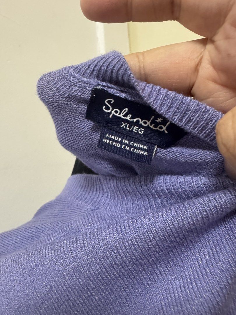 Splendid Purple Knit Sweater XL/EG (Category: Coats, Jackets and Outerwear) located in Manila. Submitted by milleshoppppp (Listing ID 1452097179, Image 3). Description: - Lightweight knit sweater from Splendid - Lovely shade of purple - Relaxed fit with dolman sleeves - Hits around the hip - Perfect for layering or wearing solo - Made from a viscose and polyester blend.
