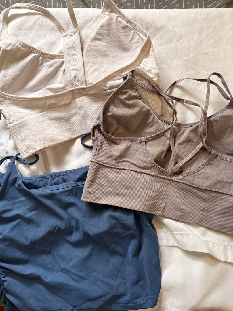 Sport Bras Bundle (Category: Activewear) located in Santa Rosa. Submitted by bluemingbh (Listing ID 1451961634, Image 2). Description: - Set of 4 seamless sports bras for ₱500 - Colors: Dusty blue, light beige, taupe, light green - All Size L - bought from 🍊 mop: gcash, bdo, maribank mod: j&t, sdd (makati or laguna).