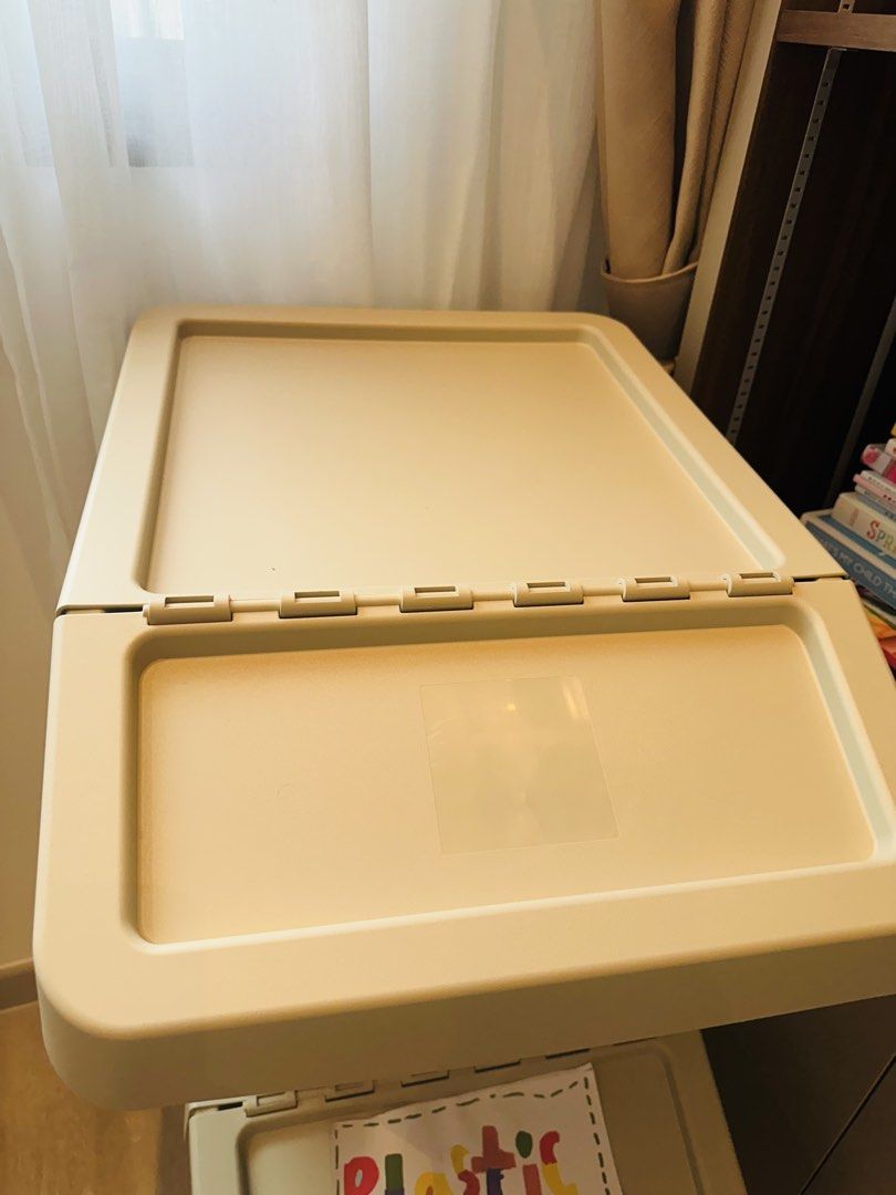 Stackable Storage Bin with Lid (Category: Storage Boxes & Baskets) located in Singapore. Submitted by doraongmon (Listing ID 1451931789, Image 1). Description: - Stackable storage bin from IKEA - Includes a lid - Beige color - Ideal for organizing toys, clothes, and household items - Easy to clean - 2 Large and 1 Medium size - https://www.ikea.com/sg/en/p/sortera-sorting-bin-with-lid-beige-20602095/ - Purchased in May 2026 (not used but without t